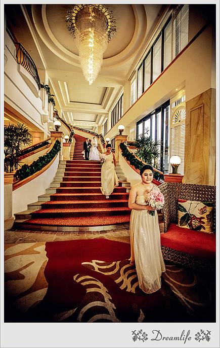 Bridal party walking stairs at beautiful venue