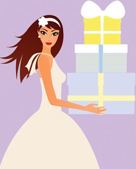 Illustrated Bride holding cake