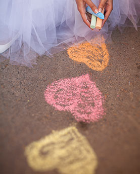 Hearts drawn in chalk.